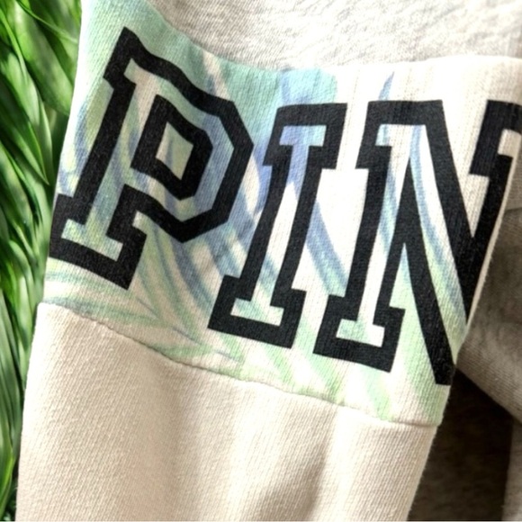 VICTORIA’S SECRET PINK Quarter Zip Pullover Sweater Grey Tropical Design - XS - Picture 3 of 8